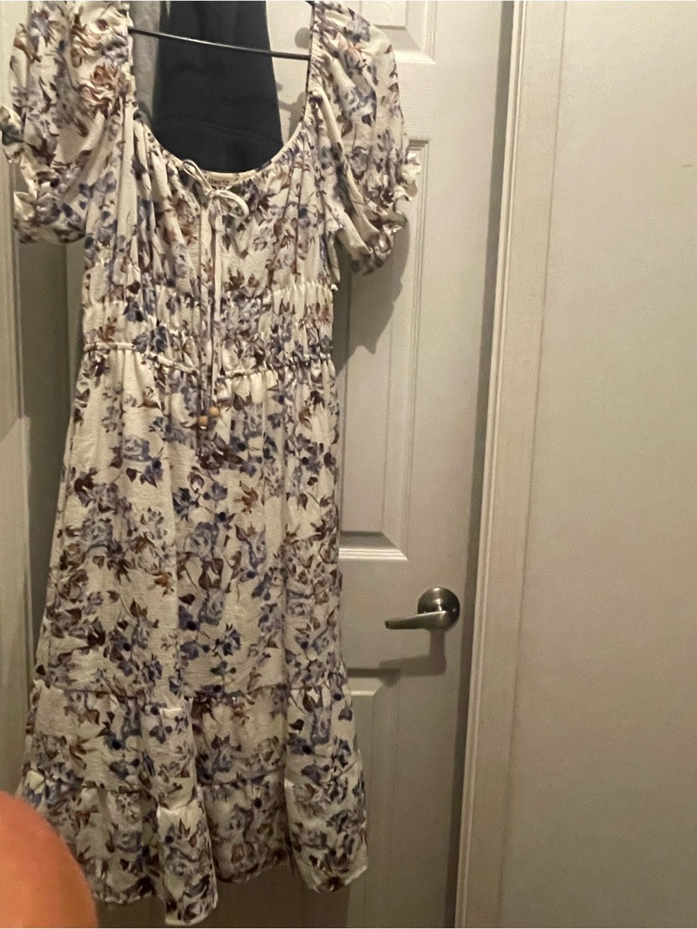 Liberty Love Cream Midi Dress with Blue & Brown Floral Print